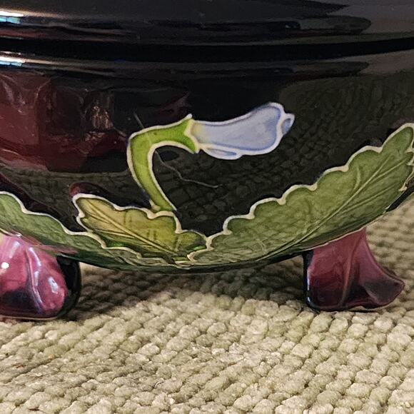 J. McCall Blue Sky 2004 Pansy Floral Covered Dish Footed Bowl 5x4 Handpainted - Picture 3 of 15